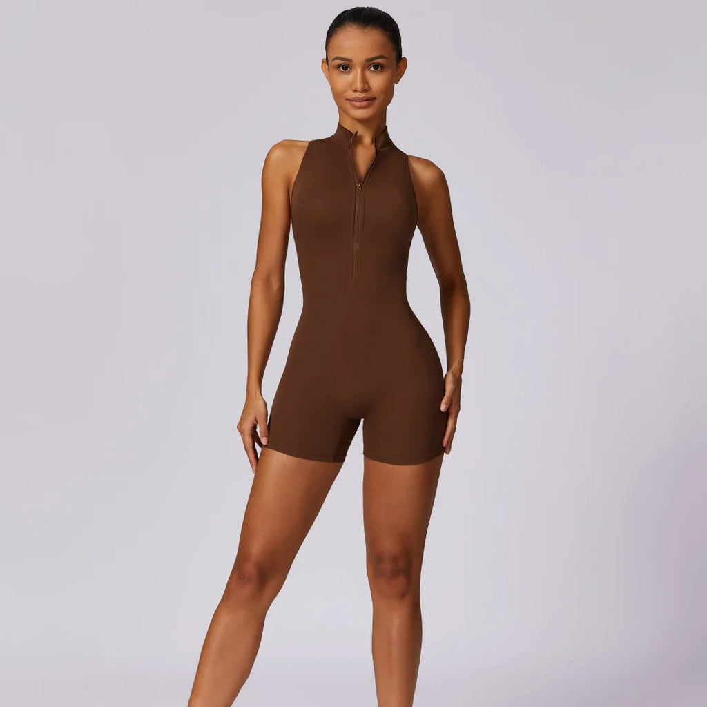Women Backless Scrunch Yoga Jumpsuit Zipper Fitness Sportswear One Piece Suit