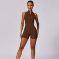 Women Backless Scrunch Yoga Jumpsuit Zipper Fitness Sportswear One Piece Suit