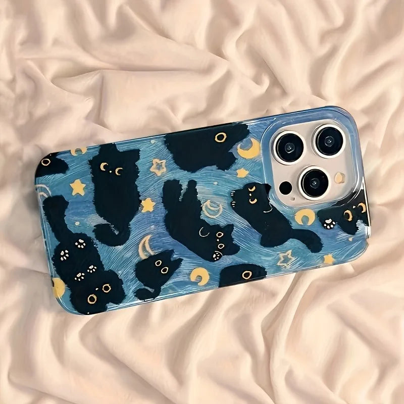 Moon Stars Black Cat Silicone iPhone Case