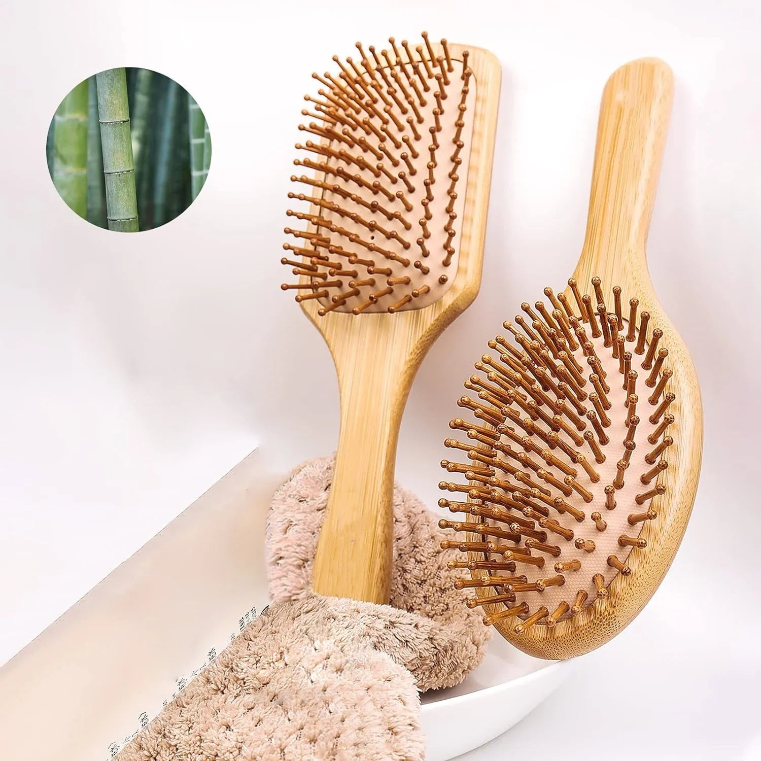 Bamboo Paddle Hair Comb Air Cushion Anti Static Detangling Scalp Massage Comb