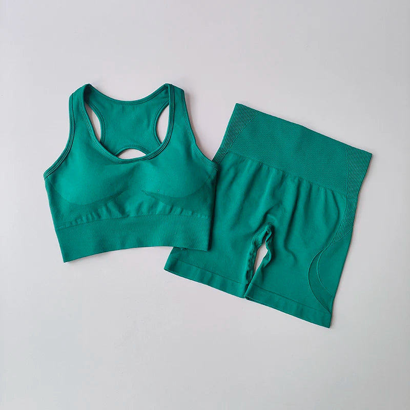Seamless Yoga Set Women Bra Shorts High Waist Scrunch Butt Gym Outfit Fitness Set
