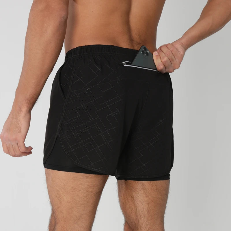Men 2-in-1 Double Layer Running Shorts Quick Dry Gym Fitness Training Shorts