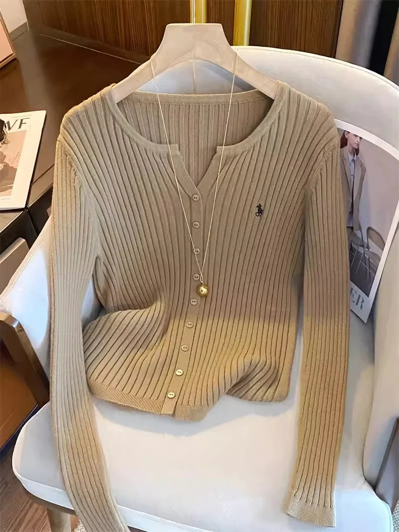 Women Y2K Knitted Cardigan Long Sleeve Embroidered Streetwear Fashion Top