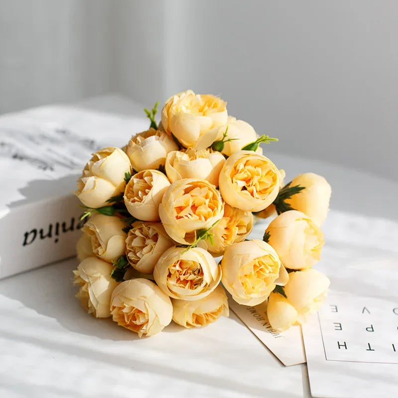 Artificial Pink Peony Rose Bouquet Silk Flowers 27 Heads Home Wedding Decor