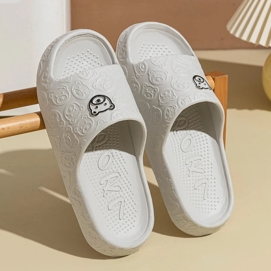 Non Slip Bathroom Slippers Women Men Summer Home Sandals Soft EVA Indoor Shower Slides Cute Cartoon Bear Slippers