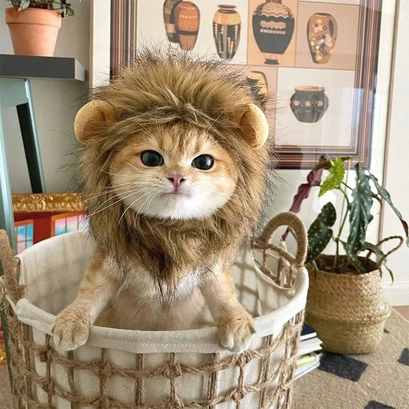 Lion Mane Pet Hat for Cats Dogs Winter Costume Accessory