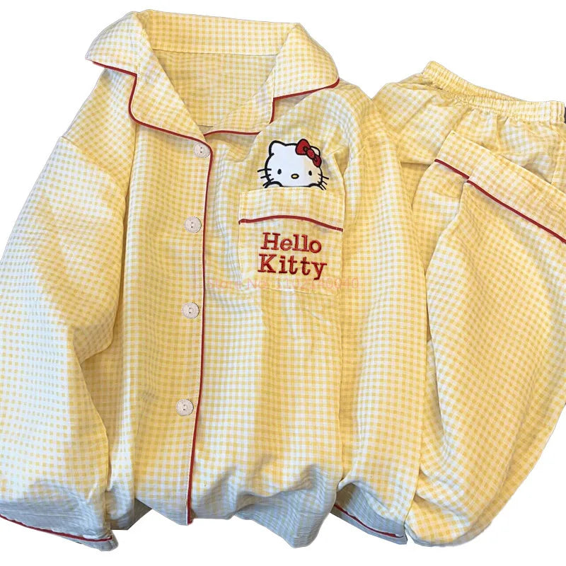 Sanrio Anime Pajama Set Hello Kitty Kuromi Cartoon Short Sleepwear Set Women