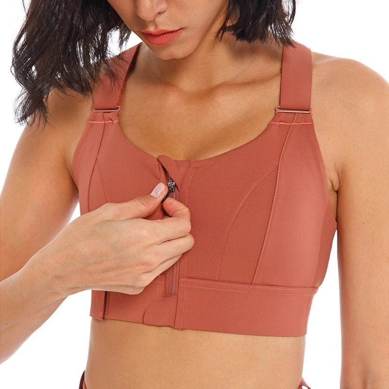 Women’s Front Zip Plus Size Sports Bra Adjustable Shockproof Yoga Crop Top