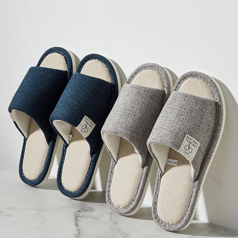 Linen Home Slippers Breathable Indoor Shoes Non Slip Open Toe Summer Bedroom Slippers Women Men