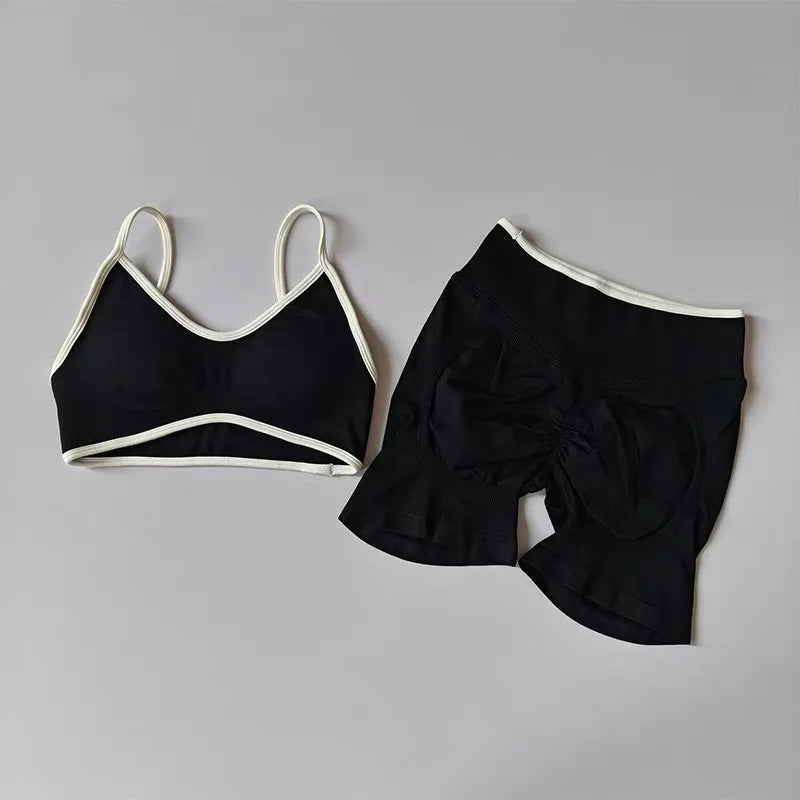 Women Contrast Sports Set Yoga Bra & Pants Quick Dry Fitness Suit