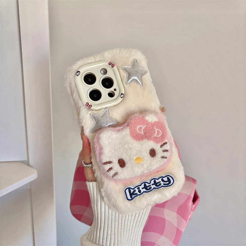 Camera Holder Shockproof Cute Fluffy Hello Kitty iPhone Case