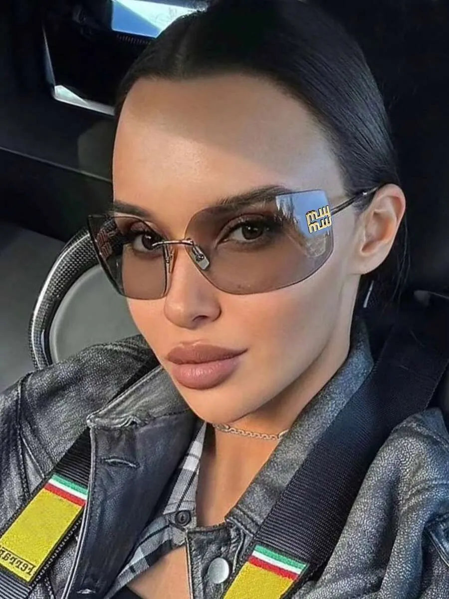 Unisex Retro Square Frameless Glasses Large Lens Fashion Travel Sunglasses
