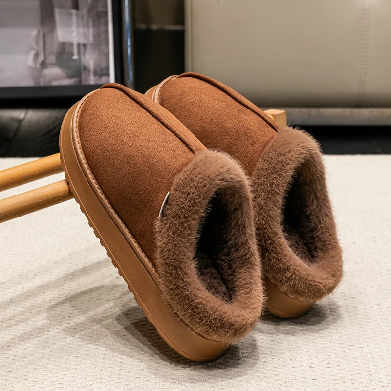 Fluffy Winter Slippers Warm Plush Indoor Shoes Non Slip Thick Sole Cozy Home Slippers Women Men