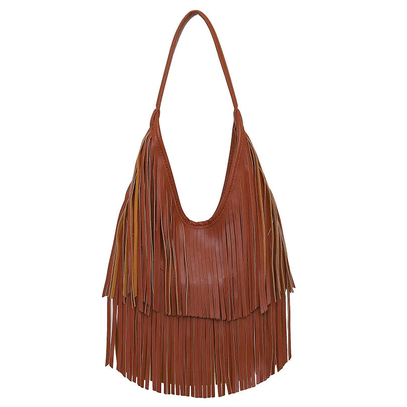 Tassel Shoulder Tote Bag for Women Soft PU Leather Handbag
