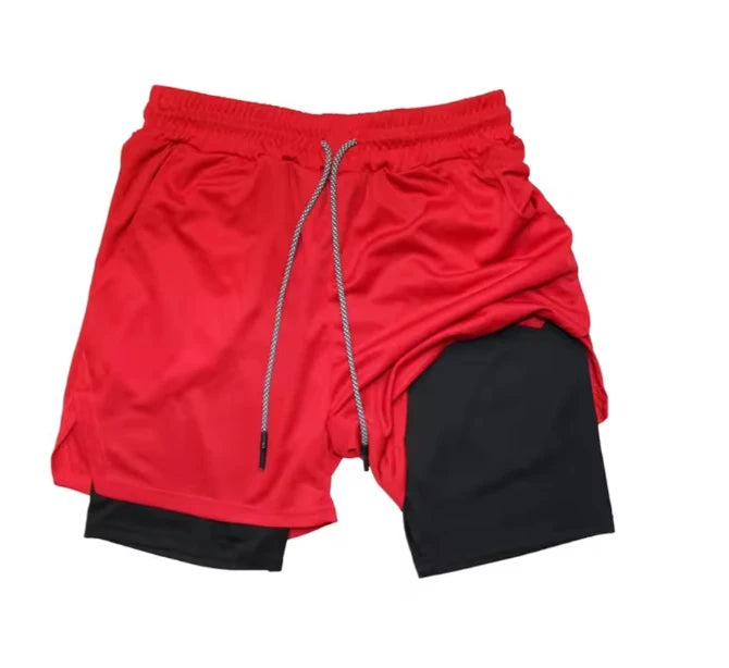 Men 2-in-1 Camouflage Running Shorts Quick Dry Gym Fitness Training Sports Shorts