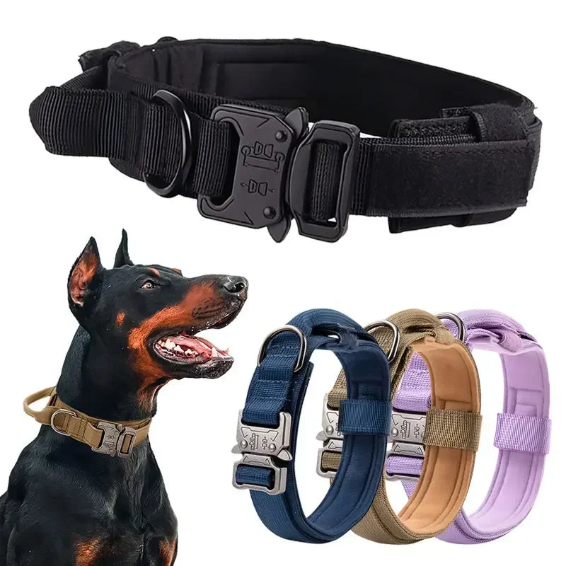 Tactical Dog Collar with Leash Attachment for Medium Large Dogs Training