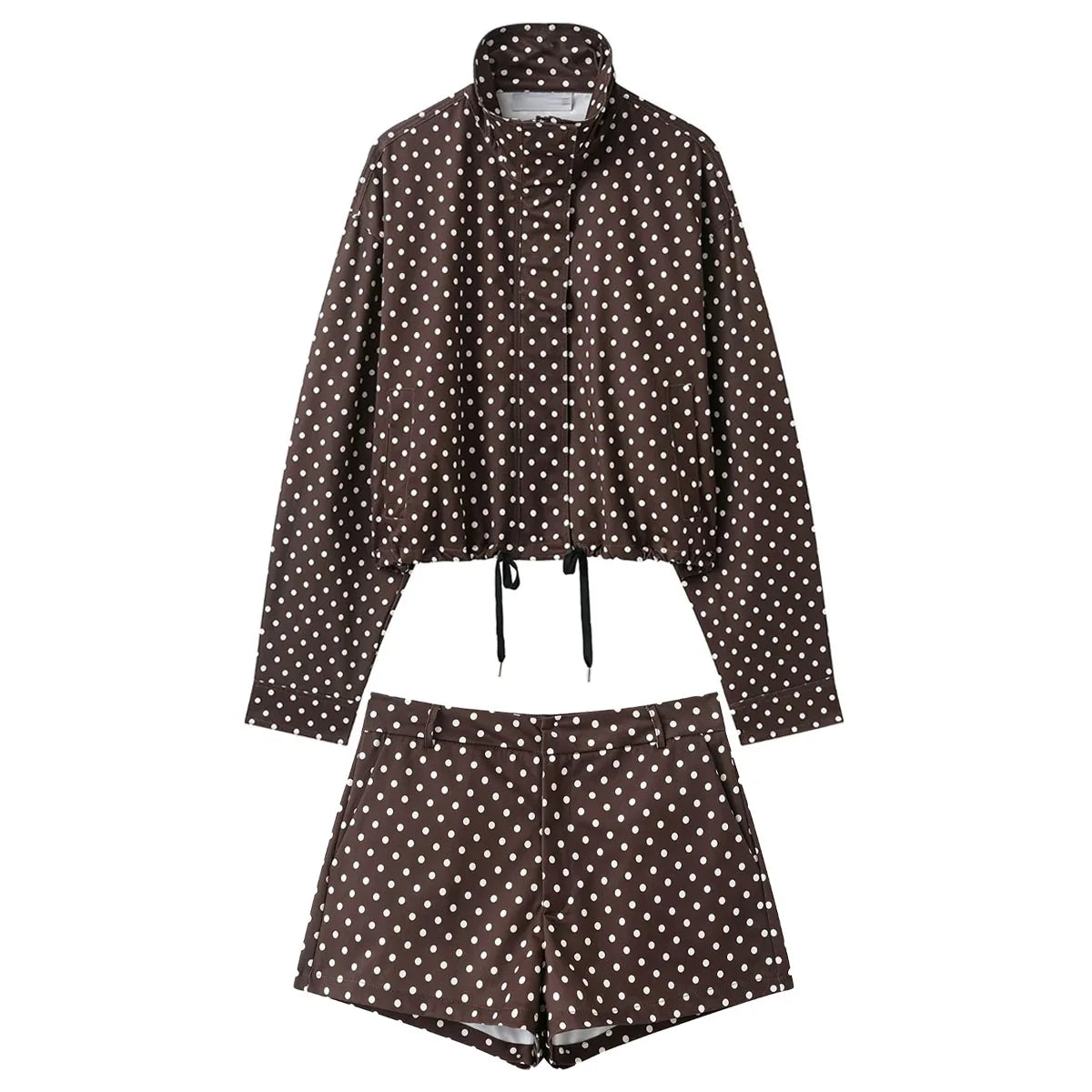 Women Polka Dot Jacket Turtleneck Long Sleeve Casual Coat with Zipper and Pockets