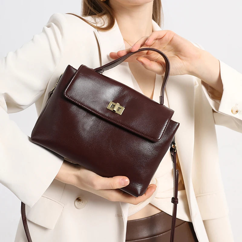Vintage Genuine Leather Crossbody Bag for Women Top Handle Satchel