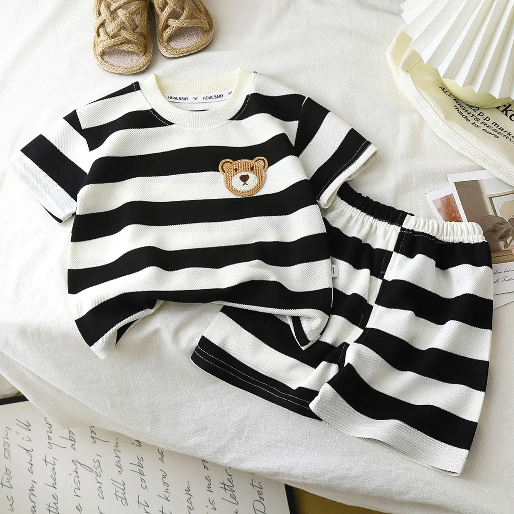 Kids Striped Short Sleeve T-Shirt and Shorts Set Summer Two Piece Outfit
