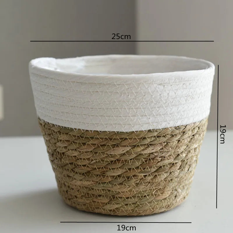Straw Weaving Plant Pot Basket Grass Planter Cover Indoor Outdoor Flower Container