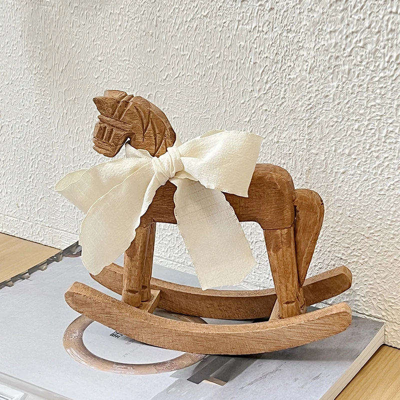 Hand Carved Wooden Rocking Horse Desktop Decoration Ornament