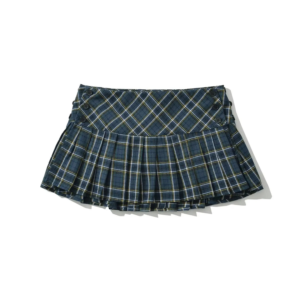 Women Y2K Plaid Pleated Mini Skirt Vintage Preppy Style Summer Skirt