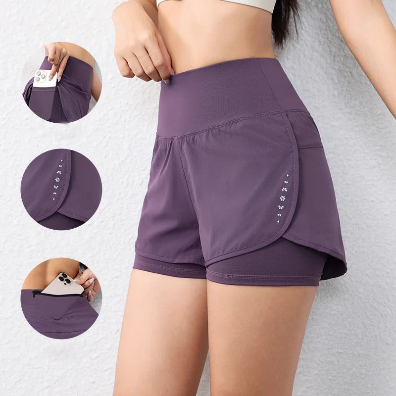Women Quick Dry Running Shorts Elastic Waist Sports Shorts with Pockets