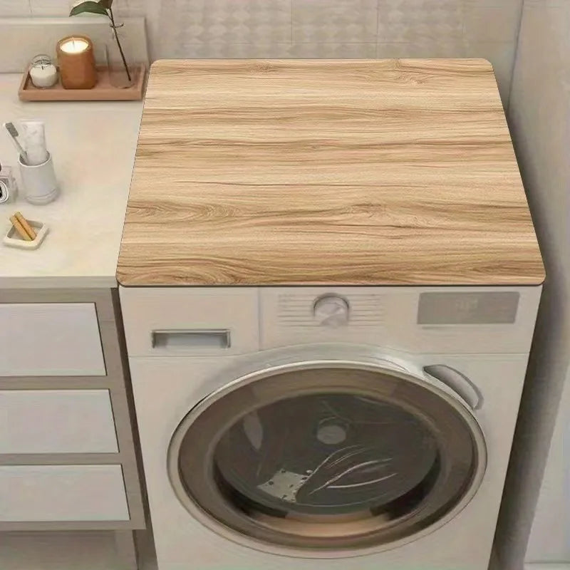 Wood Grain Washing Machine Cover Mat Non Slip Absorbent Quick Dry Protector