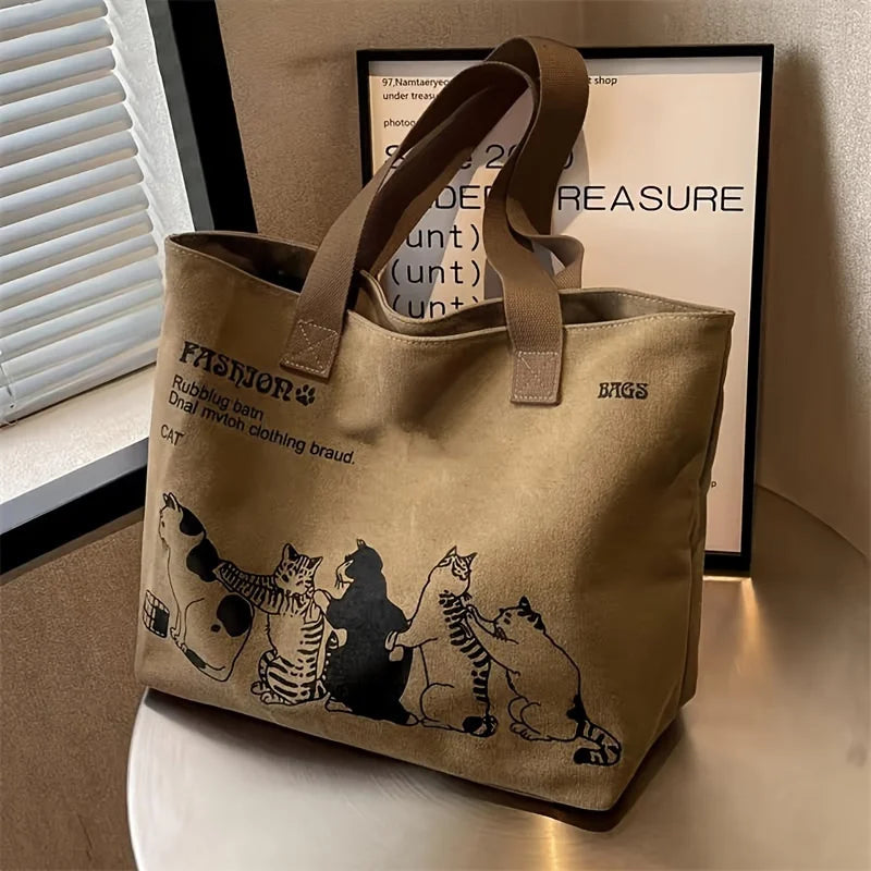 Women Canvas Tote Bag Large Capacity Zipper Shoulder Bag Work Handbag