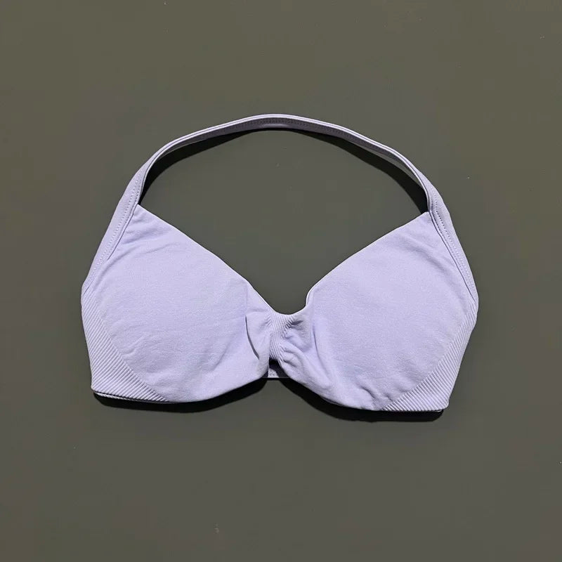Seamless Strappy Sports Bra Halter Gym Top Women High Support Yoga Tank