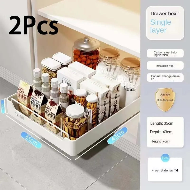 Pull Out Kitchen Storage Rack Sliding Drawer Spice Organizer Shelf Cabinet Tray