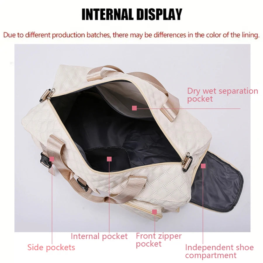Quilted Travel Duffel Bag Women Large Capacity Gym Bag Waterproof Weekend Overnight Tote