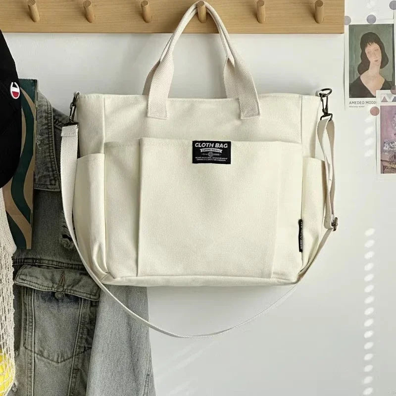 Canvas Shoulder Bag Large Capacity Student Commuter Portable Handbag