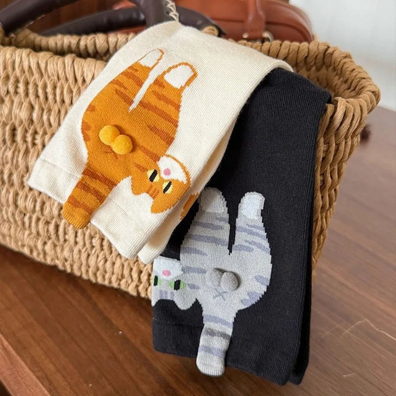 3D Cute Cat Socks Women Mid Tube Sleep Socks Black White Cat Print Floor Socks
