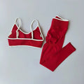 Women Strappy Sports Set Contrast Yoga Suit Shockproof Quick Dry Fitness Pants
