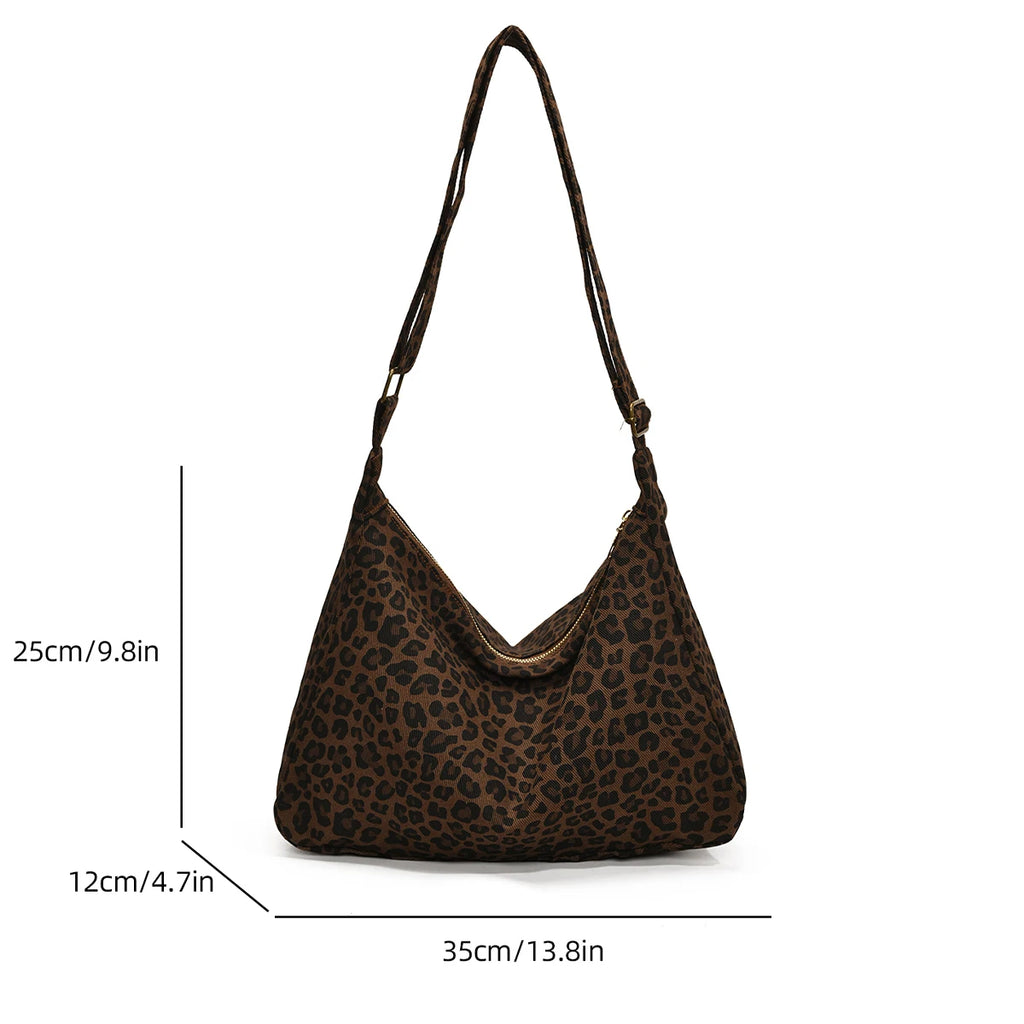 Women Leopard Print Shoulder Bag Large Capacity Retro Crossbody Tote