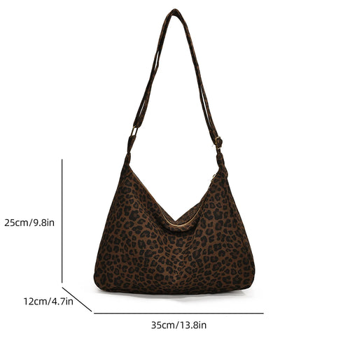 Women Leopard Print Shoulder Bag Large Capacity Retro Crossbody Tote