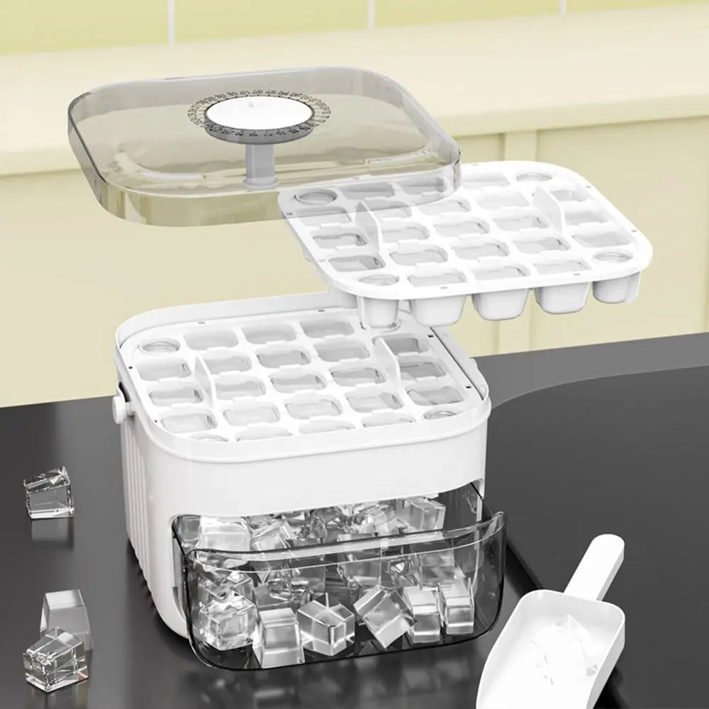 Double Layer Ice Cube Maker 50 Grid Ice Tray with Lid Storage Box