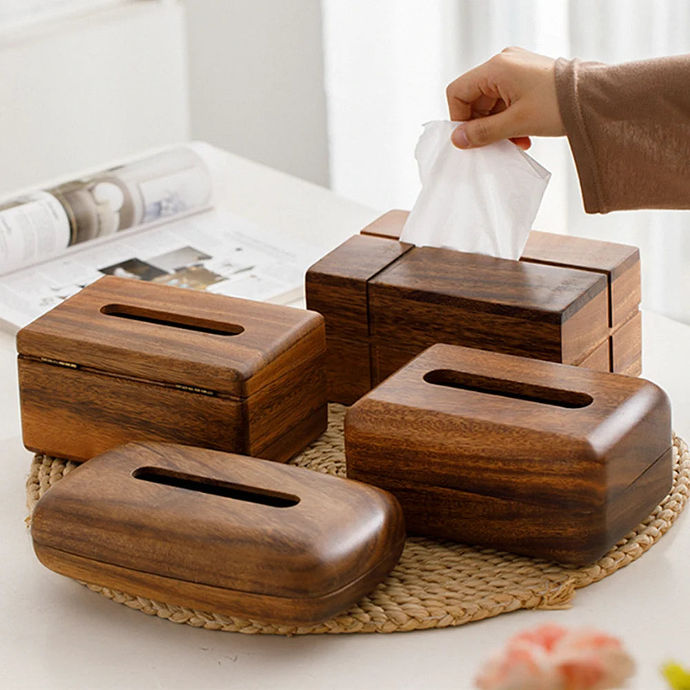 Black Walnut Wooden Tissue Box Holder Dining Table Paper Dispenser Container