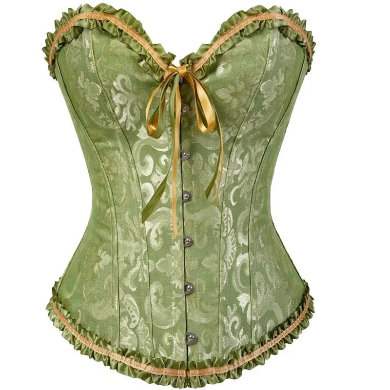 Women Floral Jacquard Corset Lace Up Bustier Top