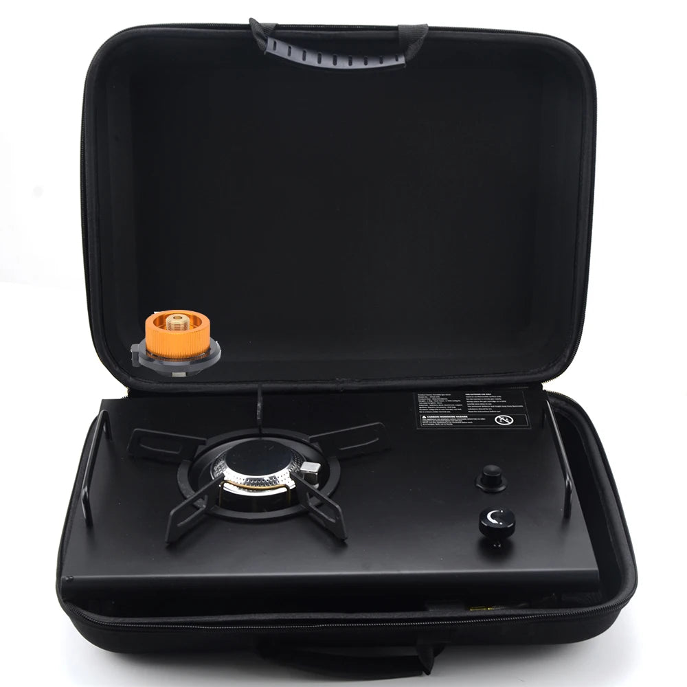 Portable Camping IGT Table with Grill & Gas Stove Folding Outdoor BBQ Table Lightweight Picnic Cooking Table Wooden Top