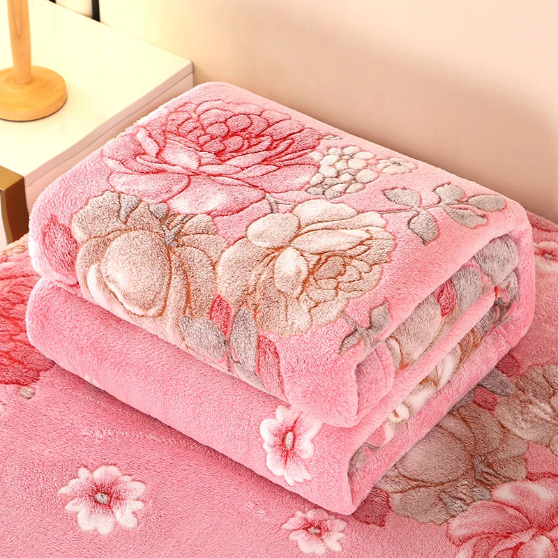 Floral Fleece Blanket Warm Plaid Sofa Throw Travel Shawl Bedspread