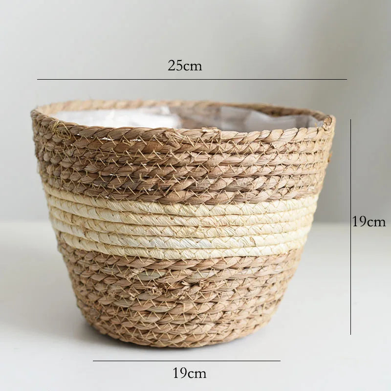 Straw Weaving Plant Pot Basket Grass Planter Cover Indoor Outdoor Flower Container