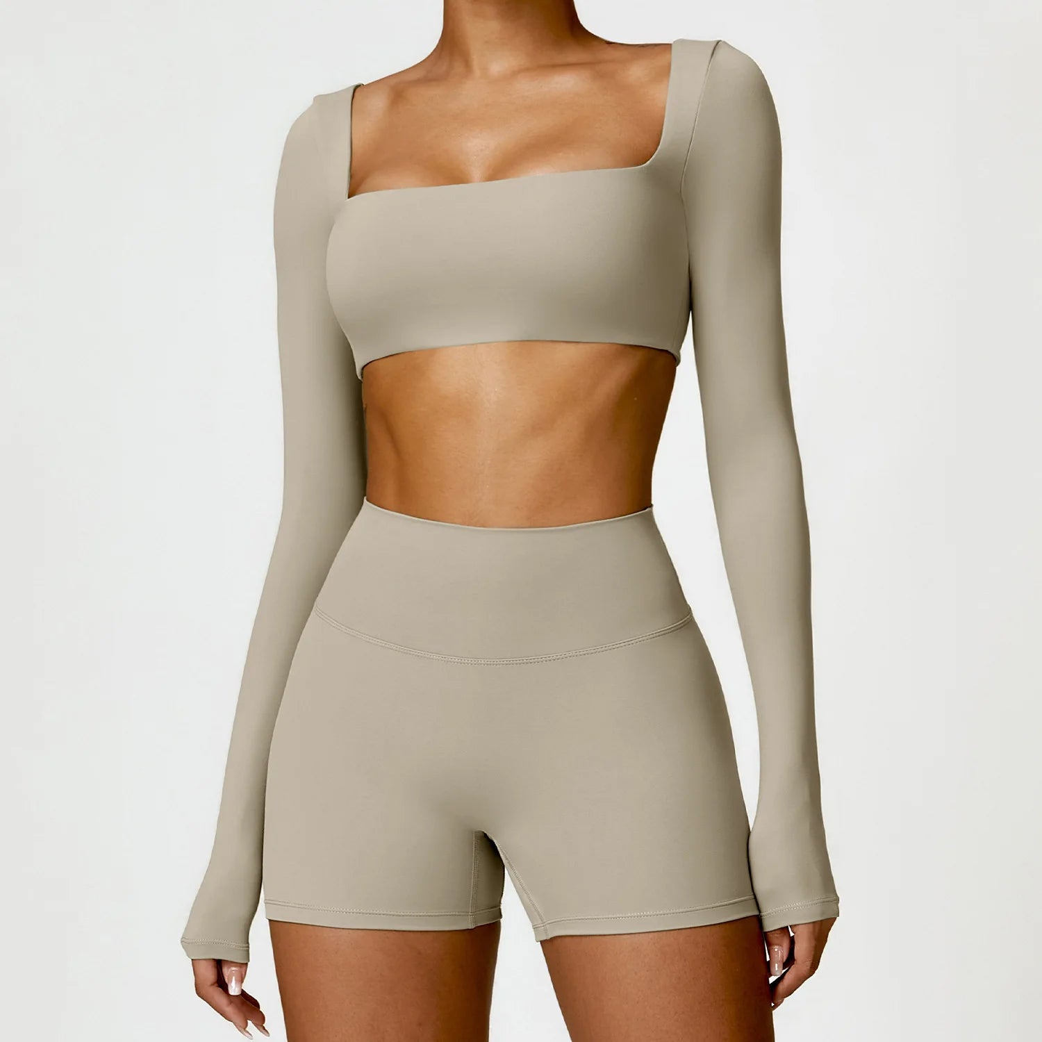 2PCS Seamless Yoga Set Women Long Sleeve Crop Top High Waist Leggings Workout Outfit