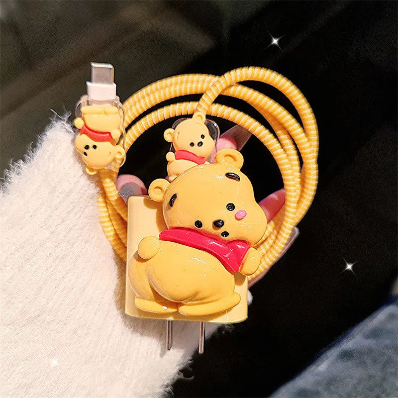 Cartoon Winnie the Pooh Charger Cable Protector iPhone Case 18/20W Data Cable Bite Shell