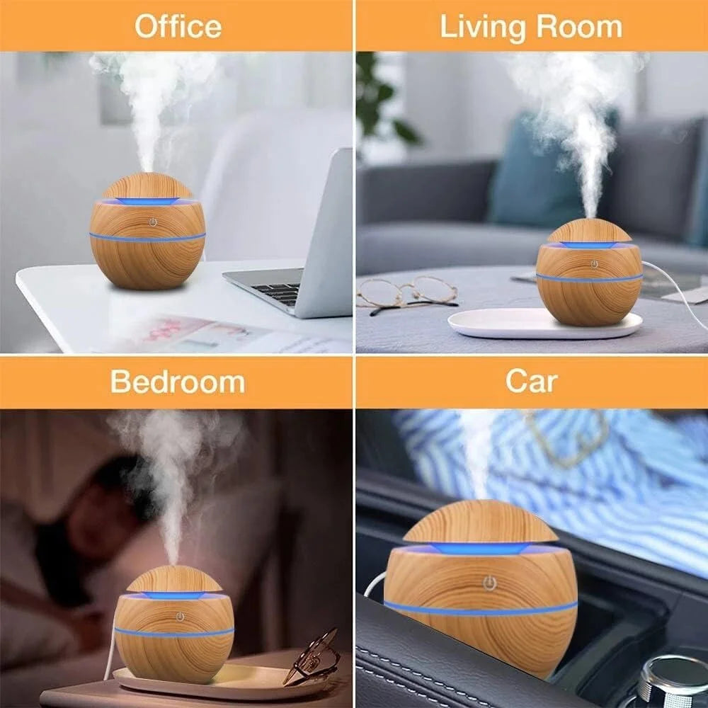 Wood Ultrasonic Air Humidifier Essential Oil Diffuser Cool Mist for Bedroom