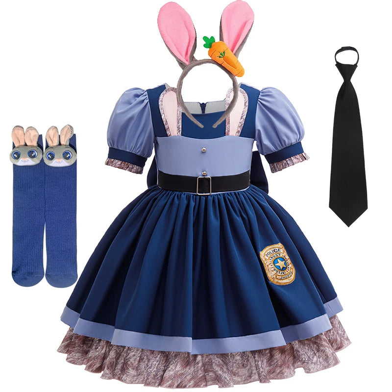Girls Judy Bunny Police Officer Zootopia Cosplay Costume Dress with Accessories