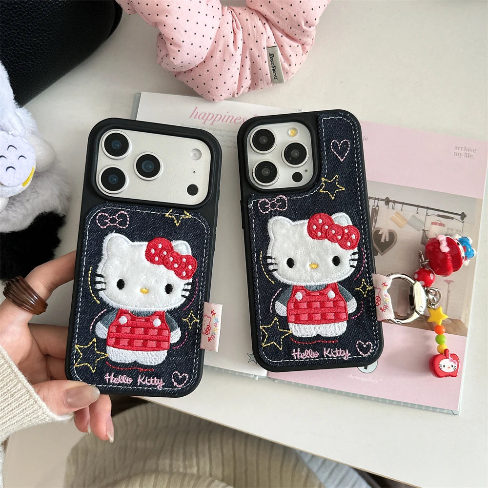 Leather Cartoon Hello Kitty Love Heart Stars iPhone Case