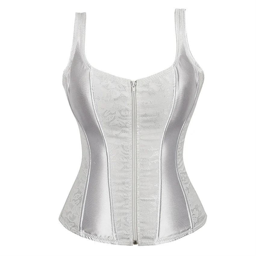 Women Black Floral Jacquard Corset Bustier Top