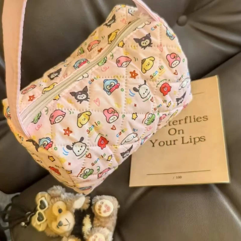 Cartoon Plaid Quilted Tote Bag Large Capacity Travel Makeup Organizer